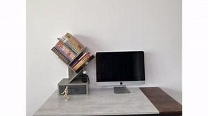 4-Tier Bookshelf, Desktop Organizer, Small Bookshelf with Drawer, Gray Bookcase for Small Spaces,Mini Free Standing Book Shelf, Wooden Storage Book Shelves Display Rack for Desk Office Classroom