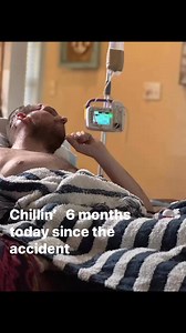 #DanaStrong💙💪🏻 #6months https://gofund.me/118f82b1. I was able to get Dana in his tilting shower chair today with the lift. Only his 3rd shower since the accident on January first. The chair won’t fit in our showers so we had Stephanie’s son Tyler clean the hot tub for us so we could use it to spray hot water in him by the pool. That’s his shower but he loves the hot water. He has had bad cramps though all day in his left leg from his butt all the way down to his foot. He was almost in tears,