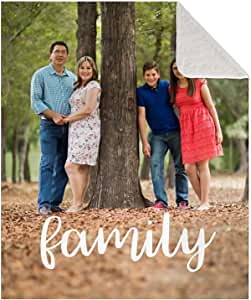 COLLAGE.COM Custom Photo Sherpa Blanket with Simply Family Script | Add Your Own Picture to Create Customized Bedspread Gifts & Personalized Blankets | Printed in The USA | 50x60 Throw Size Spread