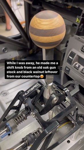 As if the new short throw shifter wasn’t sexy enough, @frjohnson23 made a shift knob while I was gone from an old oak gun stock he had laying around and some leftover black walnut that was used on our countertops, which he also made a few years ago. I’m getting so excited about the Boxster build!🥰 #porsche #boxster #shortthrowshifter #shiftknob #woodshiftknob #walnut #oak #woodturning #woodworking #trackcar #trackcarbuild | Nicole Johnson