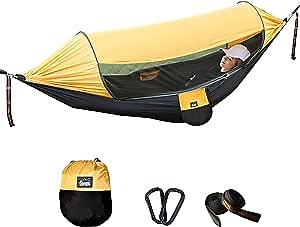 Camping Hammock with Mosquito Net, Tent Hammock Lightweight Portable Hanging Hammock Tent Tree Straps Swing Hammock Bed with Bug Net for Outside Backpacking Travel Beach Hiking Backyard Patio
