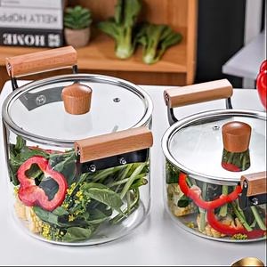 [Hot Item] Hot Sell Transparent Borosilicate Pyrex Cooking Pot with Wooden Handle