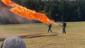 Check out the Flamethrower Demonstration at Warbirds Over the Beach Air Show 2024! Our premier all-warbird air show, October 5th & 6th on our 130 acre campus has been described as “Warbird Heaven” and brings guests from all over Virginia, the United States and beyond, to witness one of the largest flying collections of WWII Warbirds take to the skies! Featuring a large and growing living history encampment, surrounded by our historic airfield buildings, we transport you back in time! Get your Ad