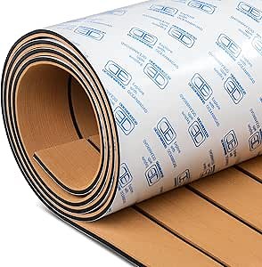 OCEANBROAD Boat Flooring EVA Foam Self-Adhesive 96''x45.6''/36''/28.8''/16.8'' Faux Teak Marine Boat Decking Sheet for Jon Boats Yacht Floor