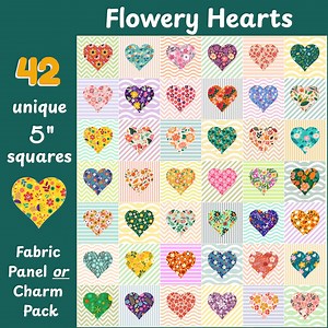 Heart & Flower Fabric Panel: 42pc 5" Charm Pack, Quilting Squares - Etsy UK