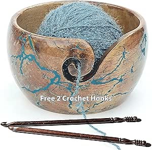 Wooden Yarn bowls For Crocheting - Large Yarn Ball Holder Knitting Bowl Storge Crocheting Accessories and Supplies Organizer,Yarn Holder Dispenser for Crocheting - Gift for Crocheters (Grey)