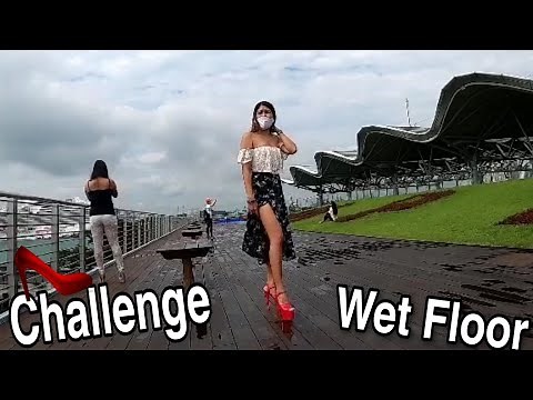 Trying to Walk 7 Inches Red High Heels Shoes of Gina Heels I Wet Floor Challenge