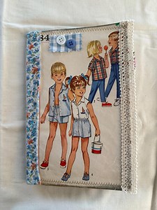 Handmade Vintage Sewing Junk Journal – Pattern Paper & Fabric Spine – Lace and Fabric Tabs
