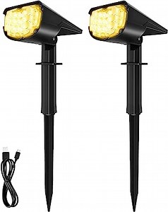 AloftSun Solar Spotlights, 4 Modes Solar Outdoor Light with USB Charging, IP68 Waterproof Solar Landscape Spotlight Outdoor for Yard Garden Driveway Porch Walkway 2 Pack Warm White