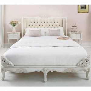 The Provencal Ivory Velvet Upholstered Bed - Our Antique Ivory Carved French Bed with Ivory Velvet Upholstery | French Bedroom