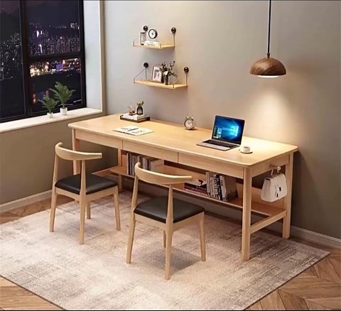 KWOKING Rectangular Writing Desk Solid Wood Base Computer Desk - Without Chairs Nordic Desk Economical Study with Drawers Computer Desk Writing Table Oak Study Table Walnut 63" L x 22" W x 30" H