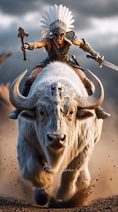 16K views · 1K reactions | Hiawatha and his white bison Tap the screen for full image #AmericanMythology #darkart #undeadart #fractaljunkie #AI #skullart #skull | FractalJunkie | Facebook