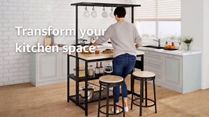 Garvee 47 in Kitchen Island with Power Outlets - Mobile Bakers Rack with 3 Shelves, Microwave Stand & 5 Hooks, 400 LB Capacity (Natural)