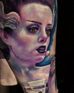 Sometimes a girl just wants a a Martini 🍸 Fyi I like mine extra dirty... can I get a shot of olive juice please 🤦🏻‍♂️😆 Super fun Bride of Frankenstein I did recently! | Liz Cook Tattoo
