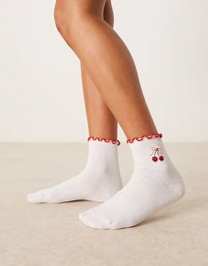 ASOS DESIGN embroidered cherry design socks in white | ASOS