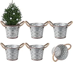 vensovo Galvanized Metal Olive Bucket with Handles - 6Pcs Vintage Style Large Metal Planter with Drainage Hole and Plug Farmhouse Home Garden Decor, 6 Inch