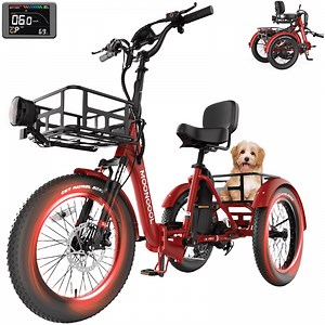 MOONCOOL 750W Foldable Electric Mountain Tricycle for Adult, 6 Speed 20x3.0 In Fat Tire 3Wheel Electric Bike, 48V Removable Battery, Motorized Trike w/Front & Rear Basket