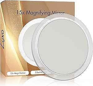 Luxo Magnifying Mirror with Suction Cup - Use as Travel Mirror or Makeup Mirror with Magnification for Bathroom - Magnifying Mirror (15X Magnifying)