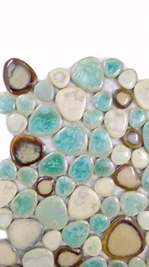 Hominter Pebble Porcelain Tile Turquoise Cream and Beige Mosaic Waterproof Ceramic Tiles Flooring for Kitchen Bath Backsplash Pool Tile Shower Floor & Wall (3x12 Sample)