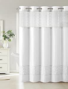 Hookless Fabric 3-in-1 Shower Curtain Set with PEVA Snap-in Liner and Window, 71 X 74in, White