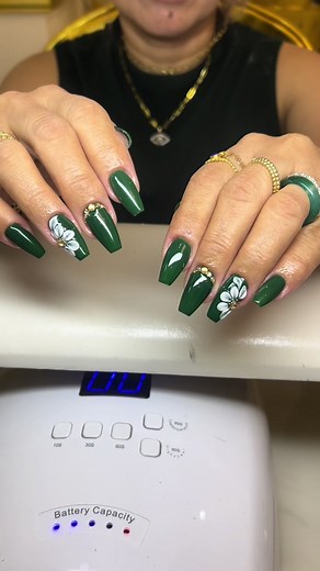 Green Nail Designs with 3D Flower Accents