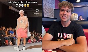 YouTube prankster Fred Beyer wears TRASH BAG and crashes NYFW catwalk