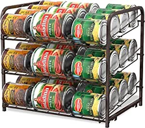 BTY Can Organizer for Pantry Stackable Can Storage Organizer Rack Stacking Can Dispenser Small Space 3 Tier Holds up to 36 Cans for Pantry, Kitchen, Cabinet- Brown