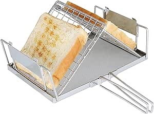 Portable Camping Stove Toaster - Stainless Steel Camp Roaster Grill Rack Camping Toaster for Stove Top Backpacking Folding Campfire Gas Toaster Mini Hand-held Holder for Bread Toast BBQ Outdoor Hiking
