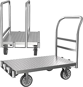 Steel Platform Truck, Heavy Duty Drywall Cart Flatbed Cart Panel Cart, Capacity 2000lbs Platform Truck Cart, with 6" Swivel Brake Casters Lumber Cart, 1Front and 2 Side Handra