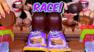 74K views · 3K reactions | ASMR LEFTOVER DESSERT RACE! GIANT CHOCOLATE MARSHMALLOWS, MILKA ALFAJOR, JELLY CUPS, CREAM CAKE 먹방 | Mukbang Lovers | Facebook