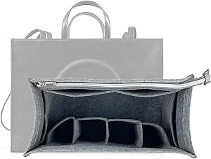 Purse Organizer Compatible with Telfar Bag Large, Tote Bags Organizer Insert with Silver Zipper Pouch, 3MM Premium Felt Insert for Handbag, Sturdy and Durable (For Telfar Large Shopping Bag, Gray)