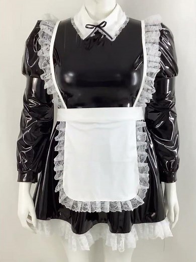 7783 French Elegant Sissy Mini Maid Dresses Long Sleeved Lace Trimming Apron A-line Dress