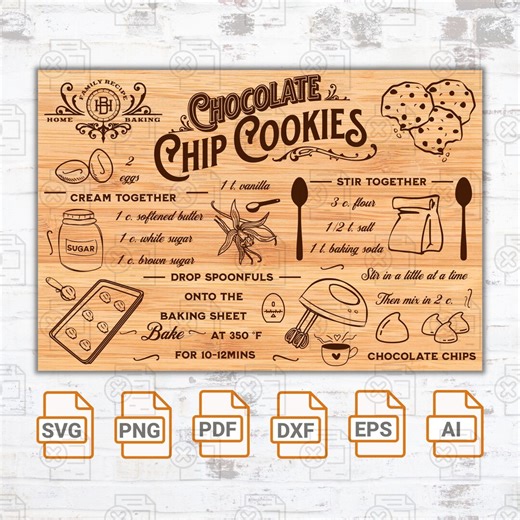 Chocolate Chip Cookies Recipe SVG: Glowforge, Cricut, Silhouette (digital Download) - Etsy
