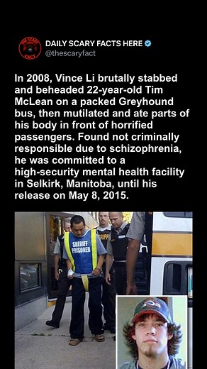 On July 30, 2008, passengers aboard a Greyhound bus traveling through Manitoba, Canada, were traumatized by one of the most horrifying public crimes in Canadian history. Without provocation, 40-year-old Vince Li attacked and brutally murdered 22-year-old Tim McLean, a young carnival worker who had been sitting quietly next to him. Li stabbed McLean multiple times with a large knife, beheaded him, and then began to mutilate and eat parts of his body in full view of fellow passengers. Passengers f