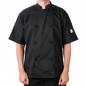 Mercer Culinary Genesis® Unisex Lightweight Black Short Sleeve Chef Jacket with Cloth Knot Buttons M61022BK - 3X