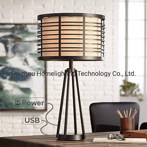 [Hot Item] Jlt-Ht14 Modern Metal Caged Table Lamp with USB Charging Port Electrical Outlet
