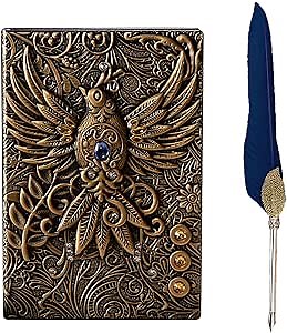 Phoenix Journal,3D Embossed Notebook,Travel Diary Book, journals for writing women,A5 Lined Journal,200 Pages,With Vintage Feather Pen,Gift For Writers And Travelers, Men Or Women