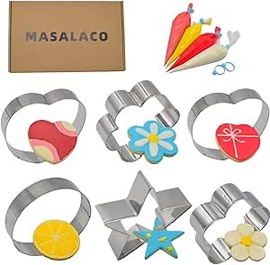 Metal Cookie Cutter Machine 6-piece Set with Cookie Cutter Machines, large -Heart, Circular, Star, Flower and Square
