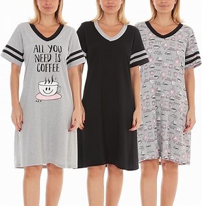 Lati Fashion 3 Pack Womens Nightgowns Soft Cotton Sleepwear Short Sleeve Nightshirts Comfy Pajama Dresses Ladies Loungewear Sleep Shirts Size S-3X