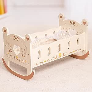 ROBOTIME Doll Crib - Wooden Doll Cradle | Doll Bed | Doll Furniture Accessories | Doll Rocking Cradle with Bedding for 18 Inch Dolls (Bear)