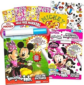 Disney Minnie Mouse and Mickey Mouse Imagine Ink Book Super Set (Bundle Includes Over 25 Stickers and Mess-Free Marker)