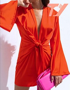 [Hot Item] Long Elegant Lace Women Hot Sleep Dresses Lace Trim Satin Silk Nightgown Solid Sleeping Pajama Dress for Women