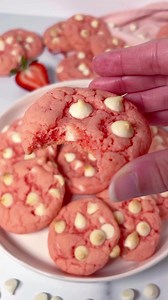If Barbie could eat cookies, I’m sure she would love these! 💕 They’re so easy to make with a strawberry cake mix and just a few ingredients. Soft, delicious, cake-like cookies in the prettiest shade of pink with lots of berry flavor! 🍓 Find the recipe on my blog, link in the comments. It’s my red velvet cake mix cookies, just substitute strawberry cake mix. #cakemix #cookies #strawberrycookies #whitechocolatecookies | Mom Loves Baking
