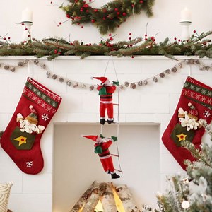 Christmas Santa Claus Climbing on Rope Ladder Christmas Ornament for Christmas Tree Party Home Door Wall Decoration (2)