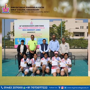MDSU Ajmer Inter-Collegiate Lawn Tennis Tournament 2023-24 Highlights! 🏆 The 36th edition of the Inter-Collegiate Lawn Tennis Tournament, organized by MDSU Ajmer and hosted by SRKPGC Kishangarh, witnessed a thrilling display of talent with 46 participants. The event showcased the competitive spirit of six men's teams, five women's teams, and one team for the trials. 👬 Men's Tournament: 🥇 Winner: DAV College Ajmer 🥈 Runner-up: REI Ajmer 👭 Women's Tournament: 🥇 Winner: Sofiya College Ajmer �