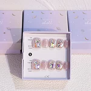 Light Rain Small Size Hand-made Press on Nails, 3D Gel UV Finished False nails with Design by Professional Manicurist