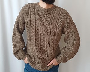 Mens Alpaca Wool Sweater, Hand Knit Aran Cable Jumper, Chunky Fisherman Pullover, Taupe Brown Warm Knitwear, Gift for Him - Etsy UK