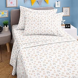 Kids Queen Size Rainbow Bed Sheets - 4 Piece Kids Rainbow Microfiber Sheet Set - Cartoon Theme Bedding - Soft, Cozy, Breathable & Machine Washable - Colorful Bed Set for Boys, Girls, Teens & Toddlers
