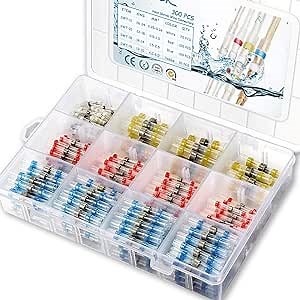 300PCS Solder Seal Wire Connectors, Camtek Heat Shrink Butt Connector Terminals Electrical Wire Connectors Insulated Waterproof Marine Automotive Copper Connector Kits