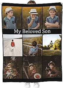 Custom Blanket with Photo Design Your Text Personalized Blankets Customized Gifts (9 Photo, 50"x30")